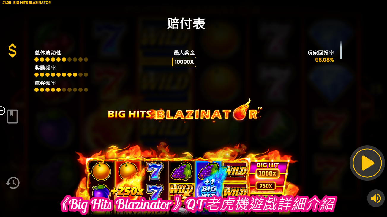 《Big Hits Blazinator》QT老虎機遊戲詳細介紹