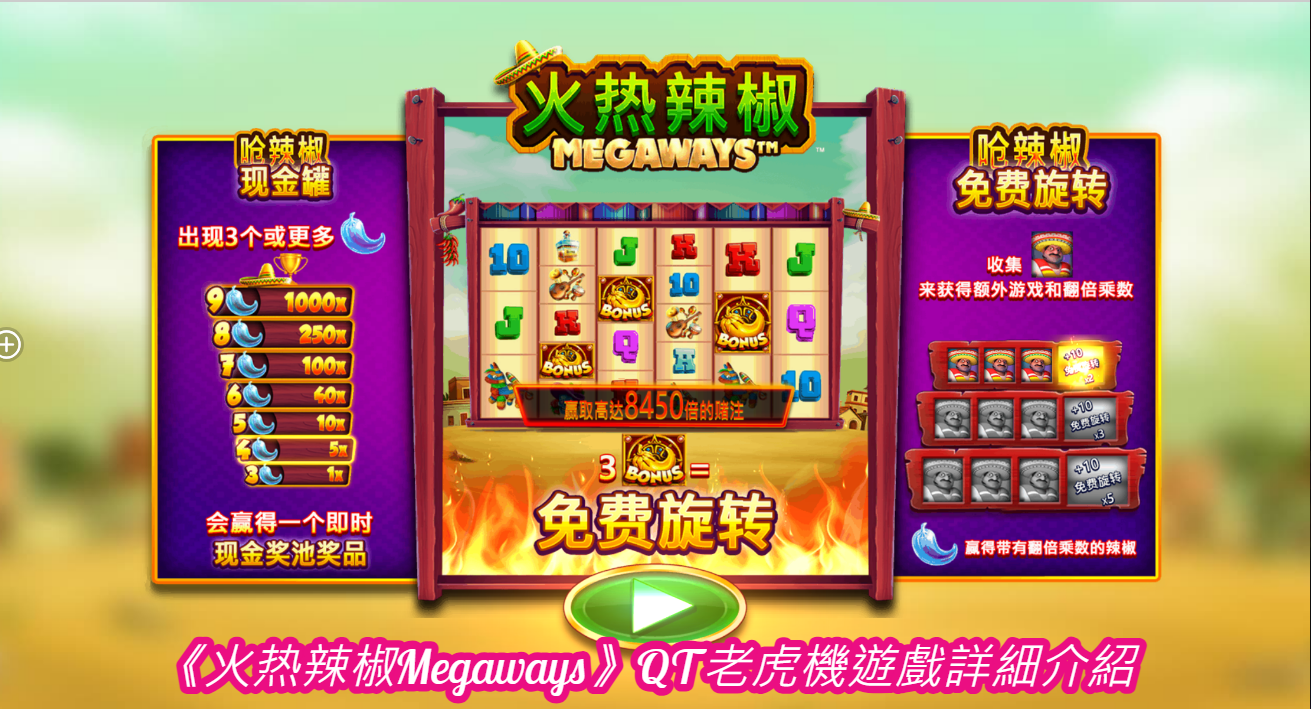 《火热辣椒Megaways》QT老虎機遊戲詳細介紹  
